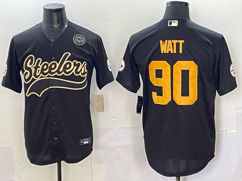 Men 2025 Nike Pittsburgh Steelers #90 Watt Black Joint Name  Limited NFL Jersey style 049